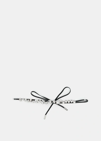 Alessandra Rich Crystal-embellished Leather Hair Tie In Black