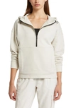 Zella Explore Half Zip Terry Hoodie In Grey Moonbeam
