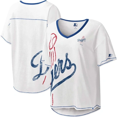 Starter White Los Angeles Dodgers Perfect Game V-neck T-shirt
