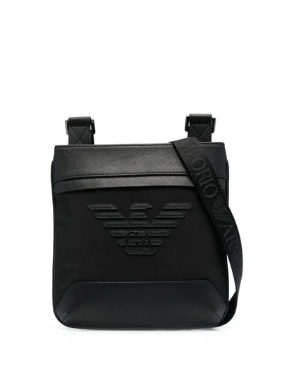 Emporio Armani Logo-patch Leather Messenger Bag In Black