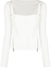 Dion Lee Moto Side Zipper Long Sleeve Corset Top In White