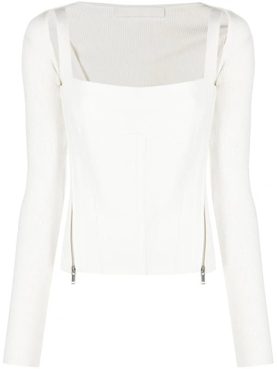 Dion Lee Moto Side Zipper Long Sleeve Corset Top In White