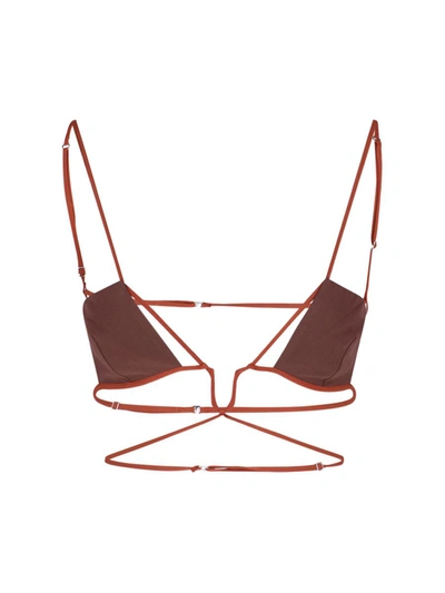 Nensi Dojaka Cutout Cotton Bra Top In Brown