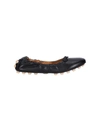 Tod's Black Leather Ballet Flats With Gathered Elasticized Trim In Black