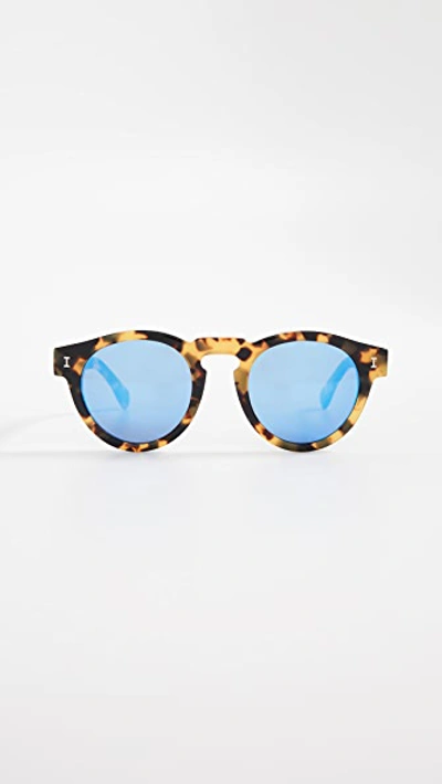 Illesteva Leonard Round Mirrored Sunglasses In Tortoise/blue Mirror