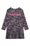 Kenzo Animal-print Pleated Dress In Plum