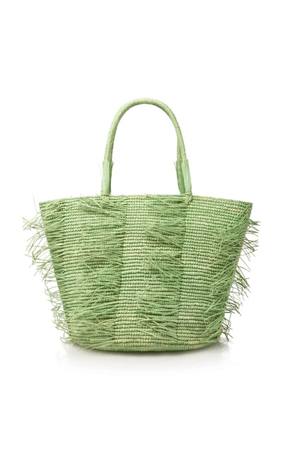 Sensi Studio Frayed Medium Toquilla Straw Tote In Green