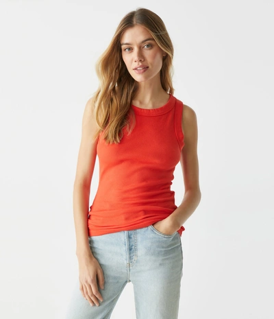 Michael Stars Halley Ribbed Tank With Ruching In Pomodoro