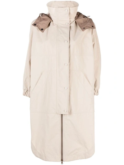 Brunello Cucinelli Hooded Long-sleeve Coat In Beige