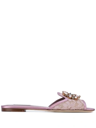 DOLCE & GABBANA RAINBOW LACE BROOCH-DETAIL SANDALS,POLYESTER100%