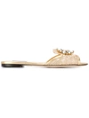 Dolce & Gabbana Crystal Lace Flat Sandals With Floral Pattern In Metallic