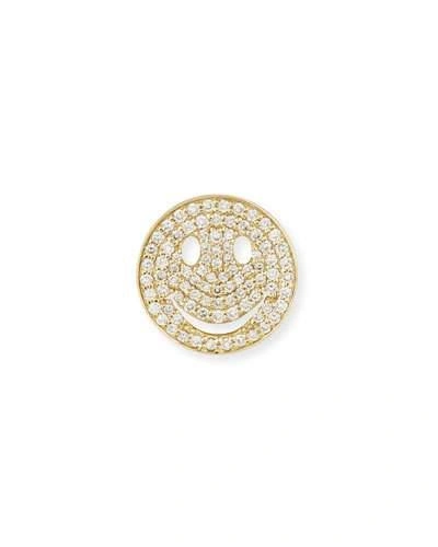 Sydney Evan Large Pave Diamond Happy Face Stud Earring In Yellow Gold