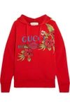 GUCCI EMBROIDERED PRINTED COTTON-JERSEY HOODED TOP