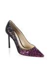 Jimmy Choo Romy 100 Pink And Black Coarse Glitter Degradé Pointy Toe Pumps In Pink/black