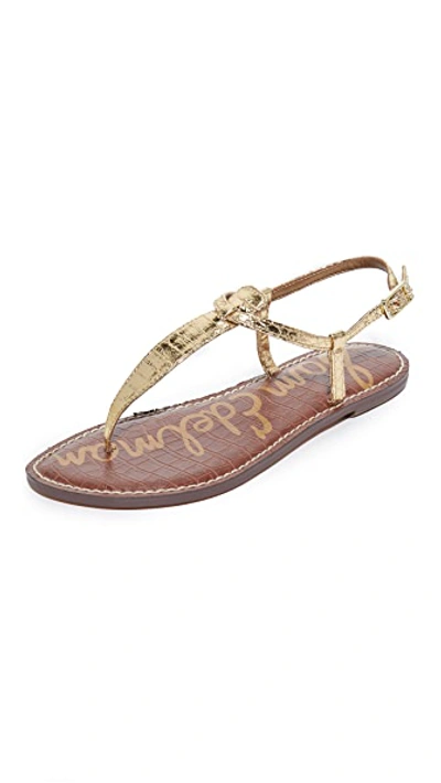 Sam Edelman Gigi T Strap Flat Sandals In Gold Snake
