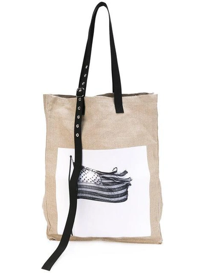 Raf Simons Beige Dressing Gownrt Mapplethorpe Edition Extreme Big American Flag Tote In Natural