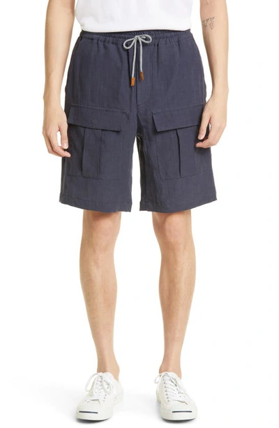 Eleventy Linen Cargo Bermuda Shorts In Blue