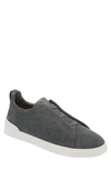 Zegna Men's Triple Stitch Canvas Slip-on Sneakers In Grey