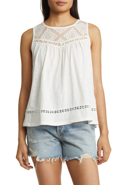 Lucky Brand Lace Trim Tank In Whisper White