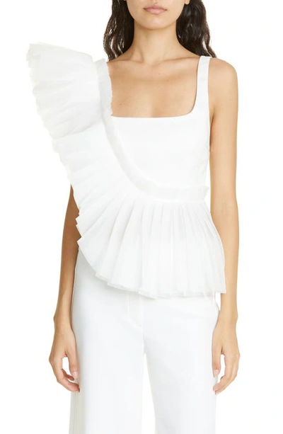 Aje Orbit Cropped Pleated Linen-blend And Organza Top In White