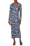 Carolina Herrera Floral Print Long Sleeve Midi Dress In Black Multi