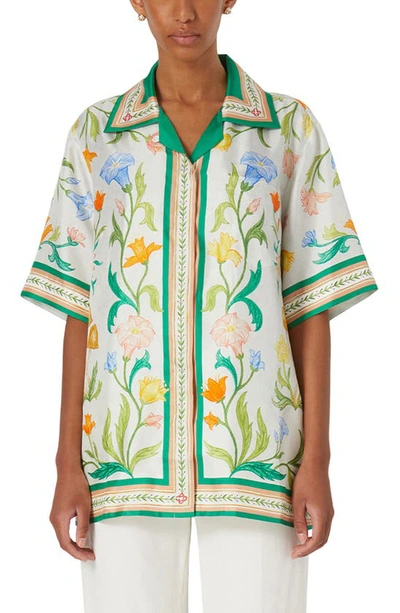 Casablanca Multicolor Bowling Shirt With All-over Floreal Print In Silk Woman In White
