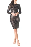 DRESS THE POPULATION EMERY SEQUIN STRIPE LONG SLEEVE COCKTAIL DRESS