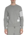 Thom Browne Men's Classic Crewneck Sweatshirt With Striped Sleeve In Light Grey