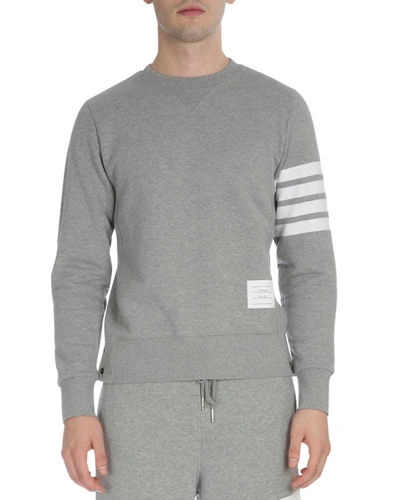 Thom Browne Men's Classic Crewneck Sweatshirt With Striped Sleeve In Light Grey
