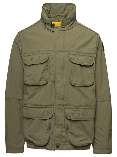 PARAJUMPERS 'CELSIUS' GREEN WATER REPELLENT JACKET WITH LOGO PATCH IN COTTON BLEND MAN