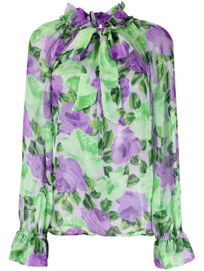 P.a.r.o.s.h Floral-print Puff-sleeve Blouse In Multi