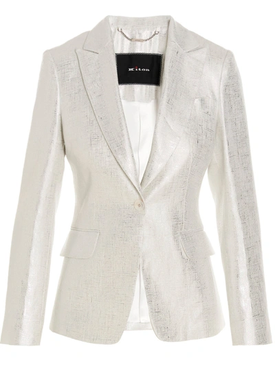 Kiton Laminated Single Breast Blazer Jacket In White