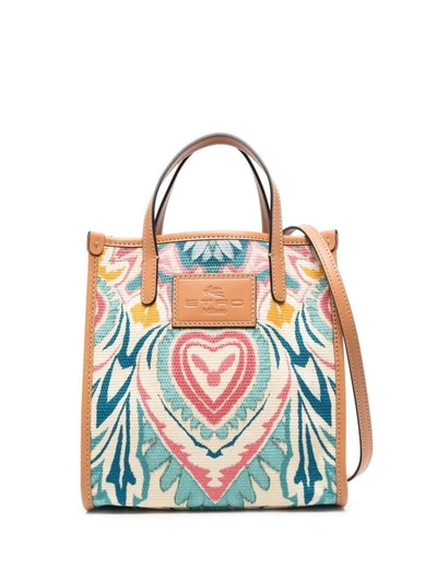 Etro Globe Trotter Print Tote Bag In Pink