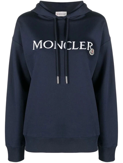 Moncler Logo-embroidered Cotton Hoodie In Blue