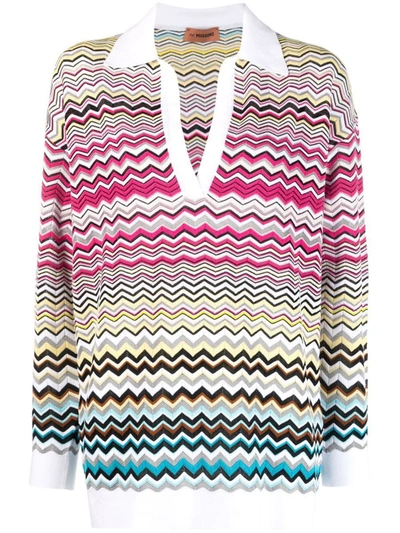 Missoni Striped V-neck Polo Sweater In Multicolor