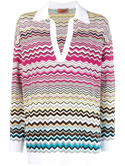 Missoni Striped V-neck Polo Sweater In Multicolour