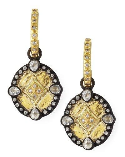 Armenta 18k Yellow Gold And Blackened Sterling Silver Old World Diamond Oval Shield Drop Earrings