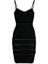 Balmain V Neck Zigzag Pointelle Rib Knit Mini Dress In Noir