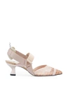 Fendi Black Leather And Mesh Slingbacks With Medium Heel In Pink & Purple