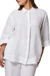 Marina Rinaldi Fisica Linen Button-up Tunic In Bianco Ottico