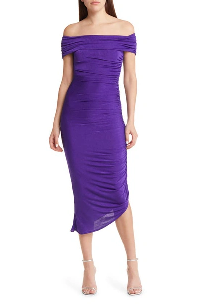 Misha Collection Keoni Ruched Off The Shoulder Dress In Ultra Violet