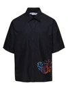 Off-white Black Short Sleeved Shirt With Multicolor Graffiti Embroidery In Cotton Blend Man In Black