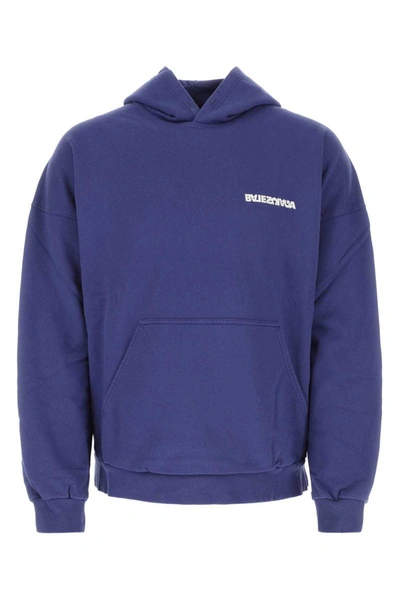 Balenciaga Blue Hoodie With Logo Embroidery In Cotton Man