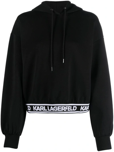 Karl Lagerfeld Drawstring Logo-underband Hoodie In 999
