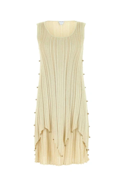 Bottega Veneta Embellished Pleated Mini Dress In Gold