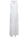 DOUUOD LONG WHITE SLEEVELESS DRESS WITH FLOUNCED SKIRT IN COTTON WOMAN