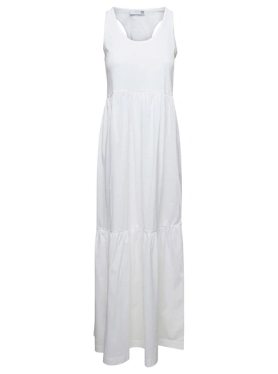 DOUUOD LONG WHITE SLEEVELESS DRESS WITH FLOUNCED SKIRT IN COTTON WOMAN
