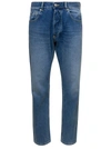 ICON DENIM 'KANYE' BLUE 5-POCKET JEANS WITH LOGO PATCH IN COTTON DENIM MAN