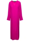 FEDERICA TOSI LONG FUCHSIA DRESS WITH V NECKLINE IN SILK BLEND WOMAN