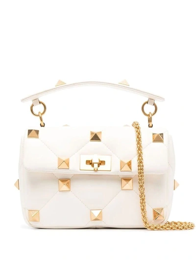 Valentino Garavani Roman Stud Medium Shoulder Bag In Ivory